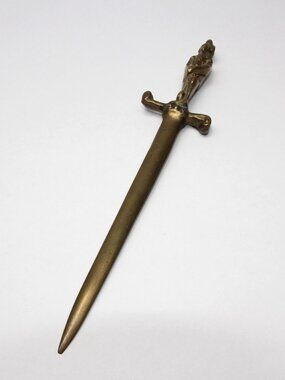 Vintage Bronze Letter Opener Medieval Knight in Armor Figural Handle